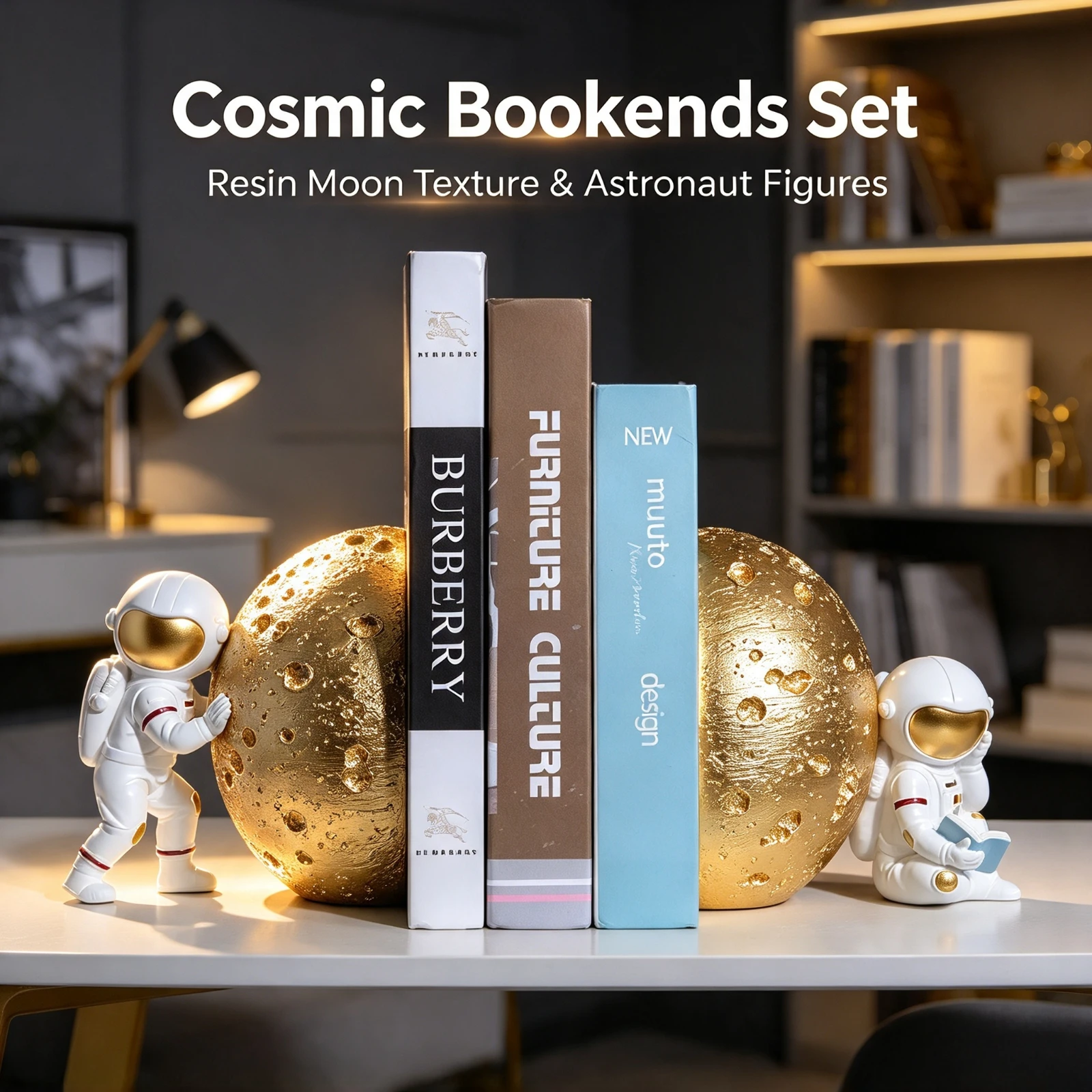 Resin Astronaut Bookends Book Holder Space, Man Standing Sitting Figure Desktop Office, Home Decor Shelf Supporter Gift Ornament
