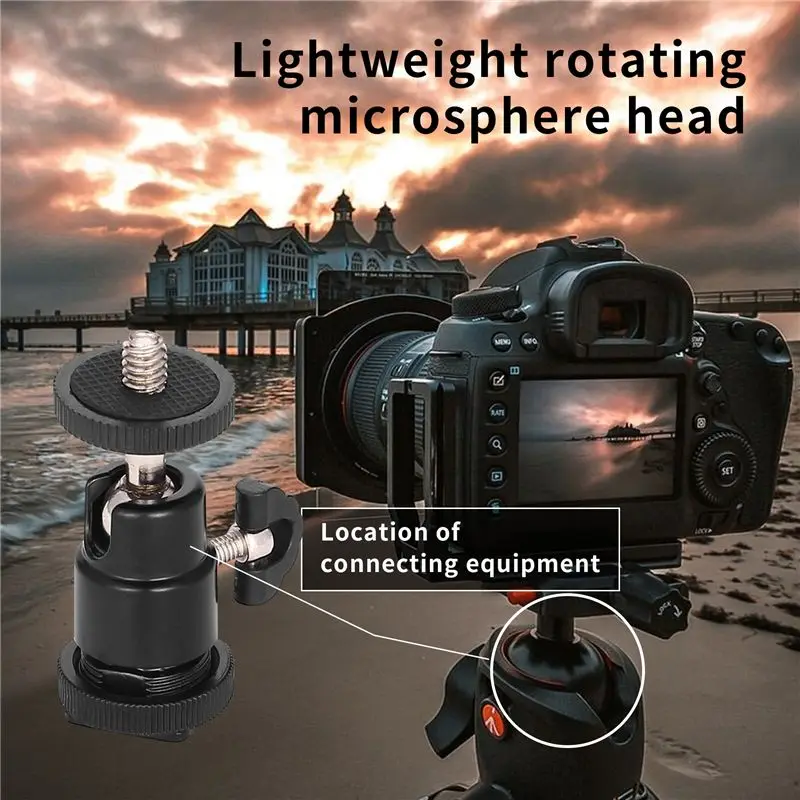 AT82-Mini Ball Head [2 Pack] With Hot Shoe Mount Adapter 360 Degree 1/4 Inch Small Ball Heads Lightweight Swivel Micro-Ballhead