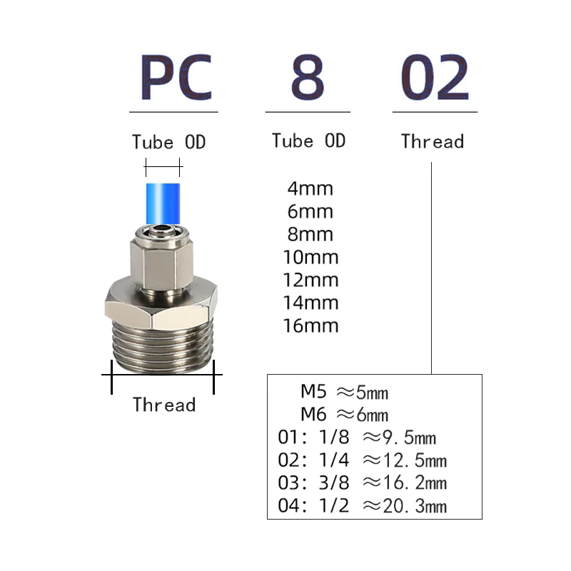 Pneumatic Connector Quick Screw Adapter Copper Nickel Plating PC6 8 10mm Fast Twist Joint Male Thread 1/8 1/4 Hose FIittings