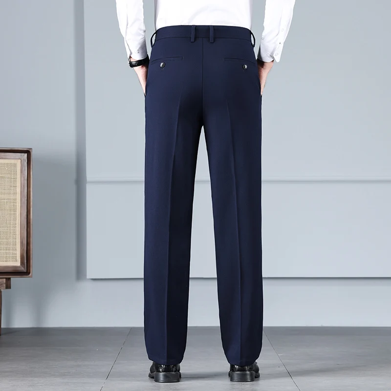 Pantalones holgados de cintura alta para hombre, pantalón Formal de negocios, recto, combina con todo, moda de calidad, ocio de mediana edad