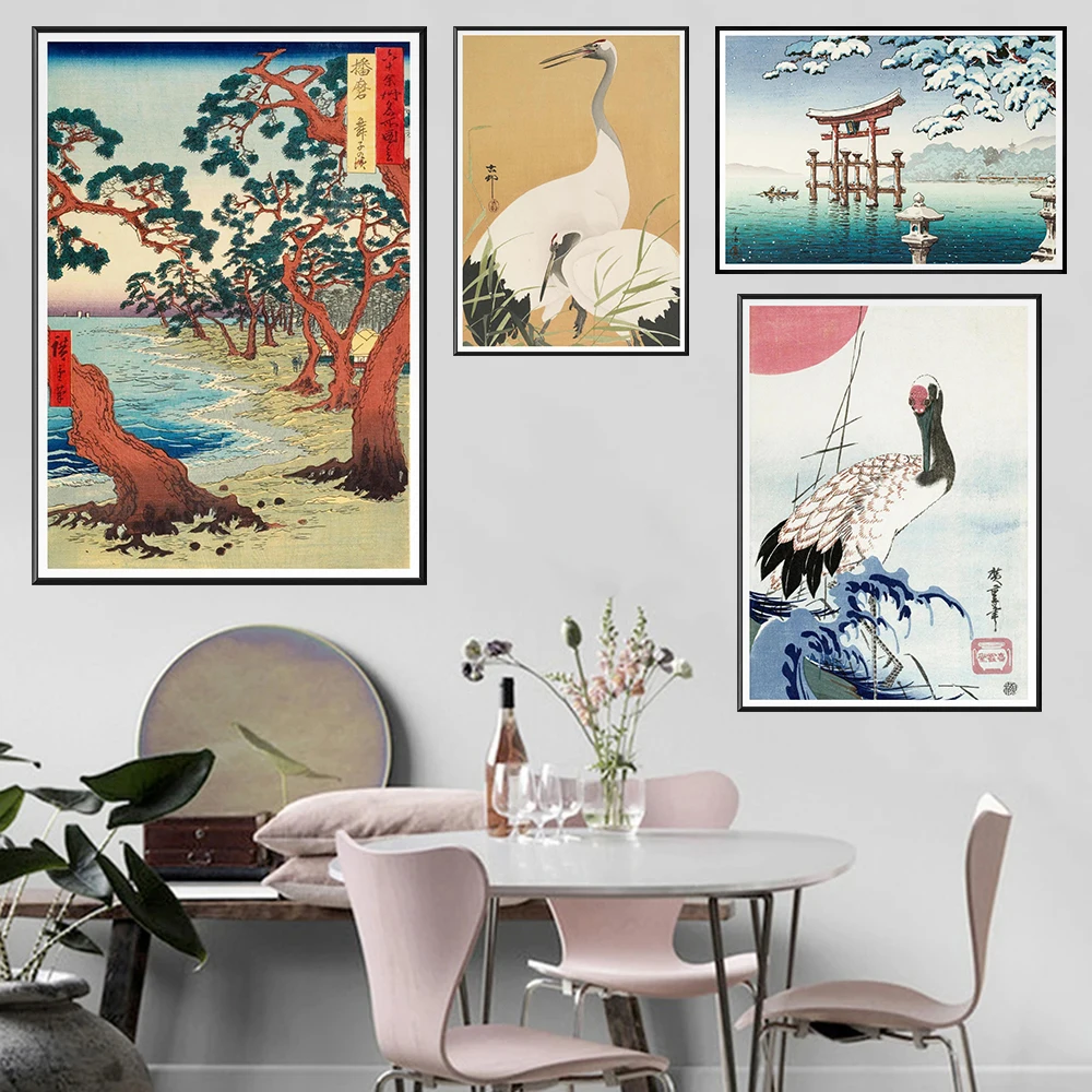 Vintage Japanese Landscape Posters and Prints Wave Kanagawa Art Canvas Painting Edo Period Wall Pictures for Oriental Home Decor