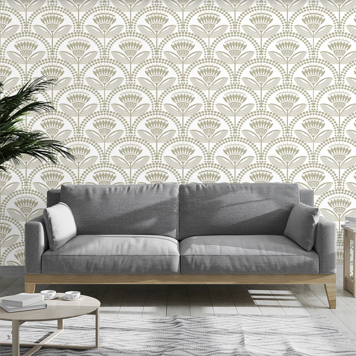 Peel and Stick Wallpaper Art Deco Fan Floral Self Adhesive Wallpaper Removable Waterproof Contact Paper for Living Room Bedroom