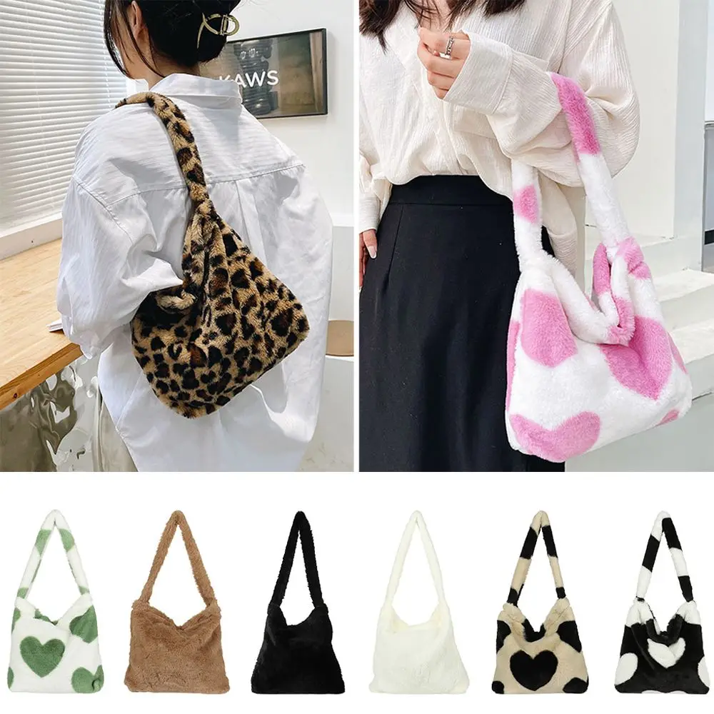 Women Girls Fluffy Shoulder Bag Top-handle Bag Female Autumn Winter Handbag Plush Tote Fashion Shopping Bag