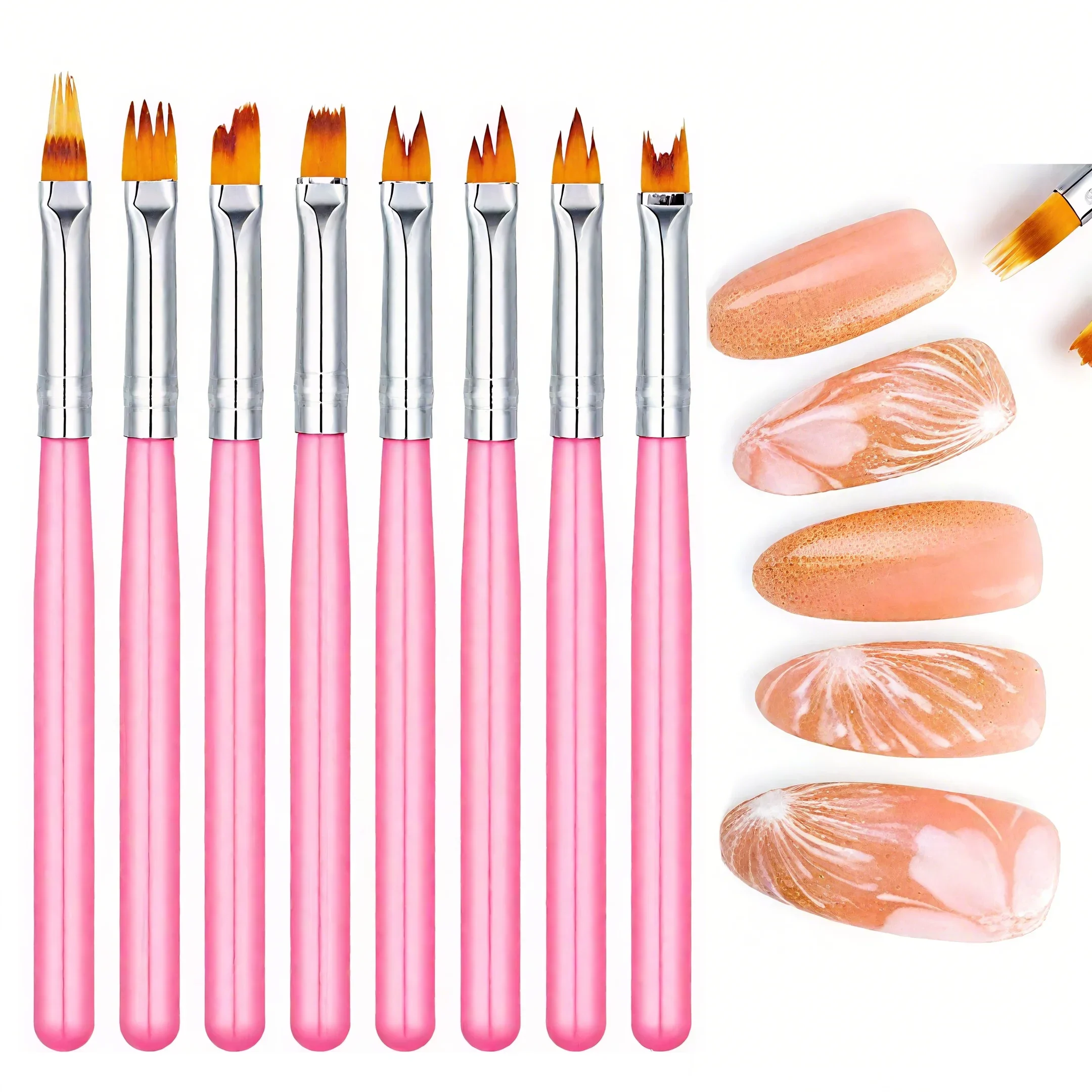 8-teiliges Nagelkunst-Pinselset – Zickzack-Pinsel für DIY-Nageldesign, unverzichtbare Nagelwerkzeuge für Nagelkünstler und Anfänger