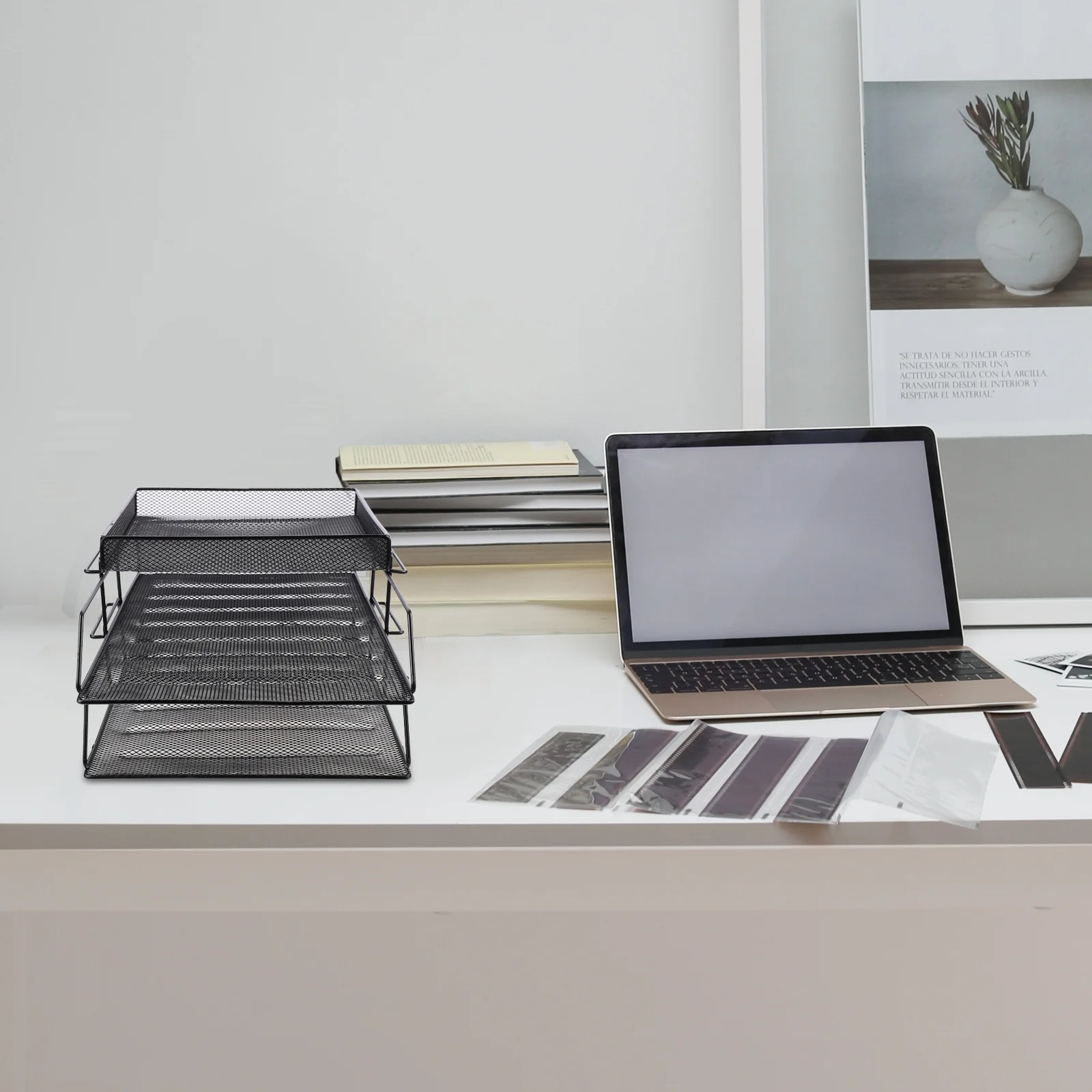 1 قطعة رف متعدد الطبقات شبكة معدنية سوداء منظم مستندات سطح المكتب تخزين الرف انفصال حامل الملفات مكتب وثيقة فرز