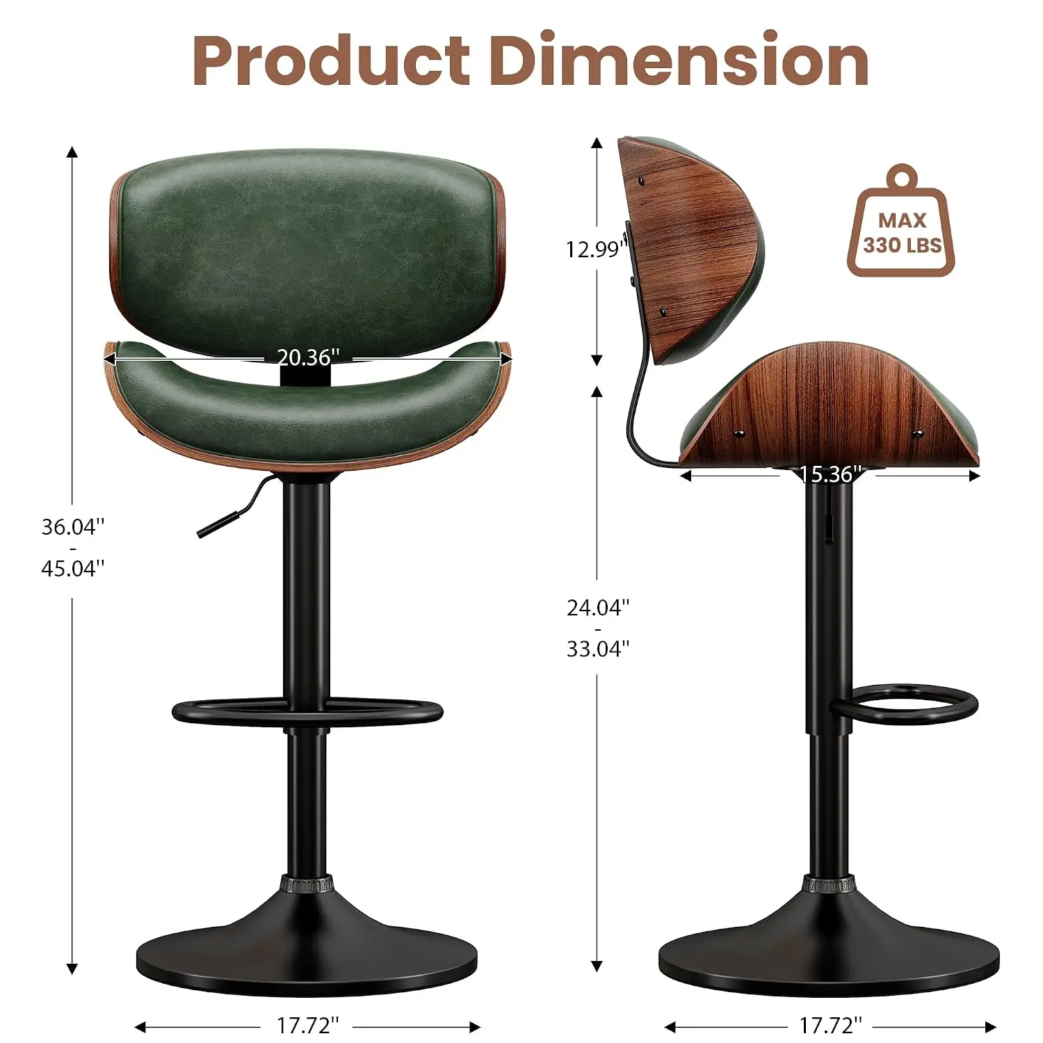 Swivel Bar Stools Set of 4, Bar Stools for Kitchen Counter, Green, Customized