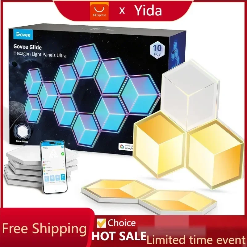 FAST FREEGlide Hexagon Light Panels Ultra, 3D Wall Lights with DIY Program, 60 Scenes and 129 Lamp BeadsUSA