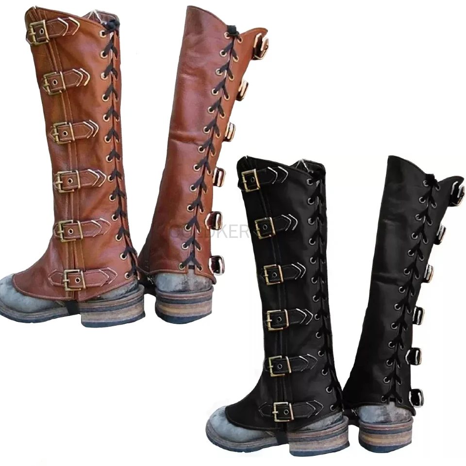 

Lace-Up Medieval Pirate Boot Covers Faux Leather Steampunk Shoes Cove Warrior Knight Armor Leg Gaiters Halloween Cosplay