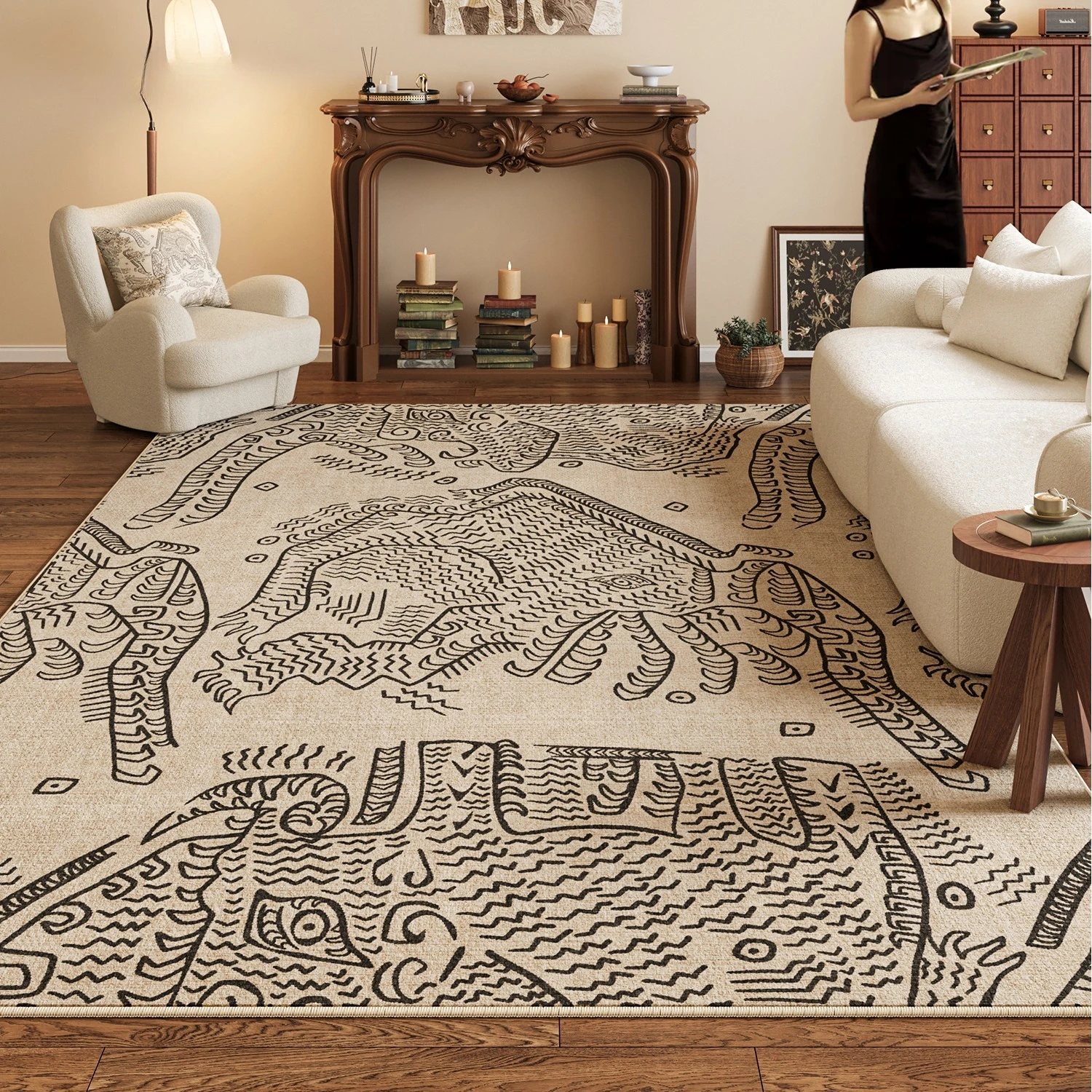 

French Retro Abstract Art Living Room Carpet Simple High-end Home Decor Bedroom Carpet Soft Sofa Coffee Table Floor Mat Ковер