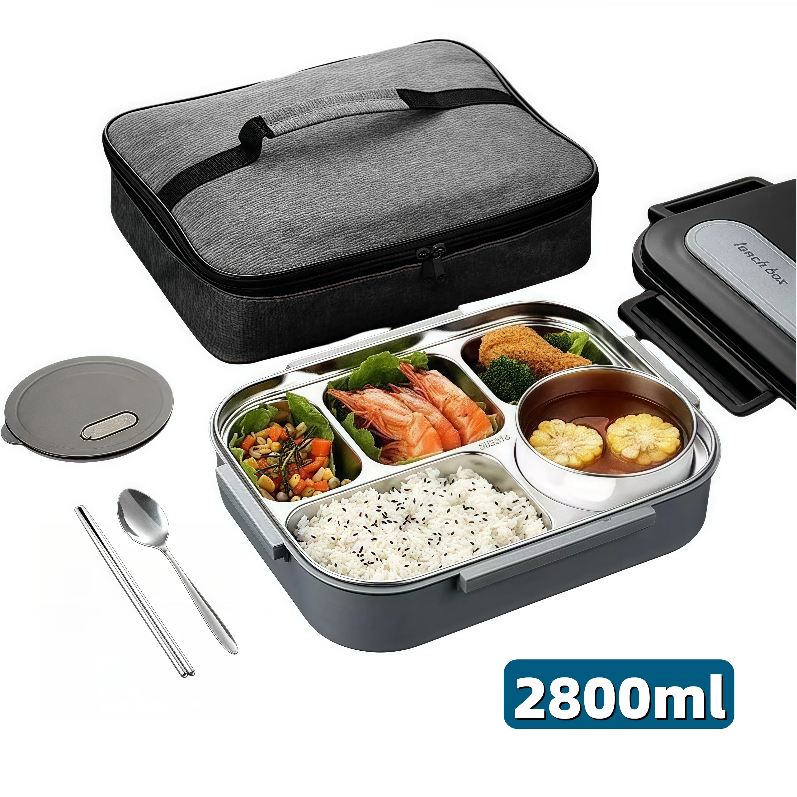 

316 Stainless Steel Bento Lunch Box 2800ml Extra Large Microwave-Safe Food Container for School/Camping BPA-Free Dishwasher Safe