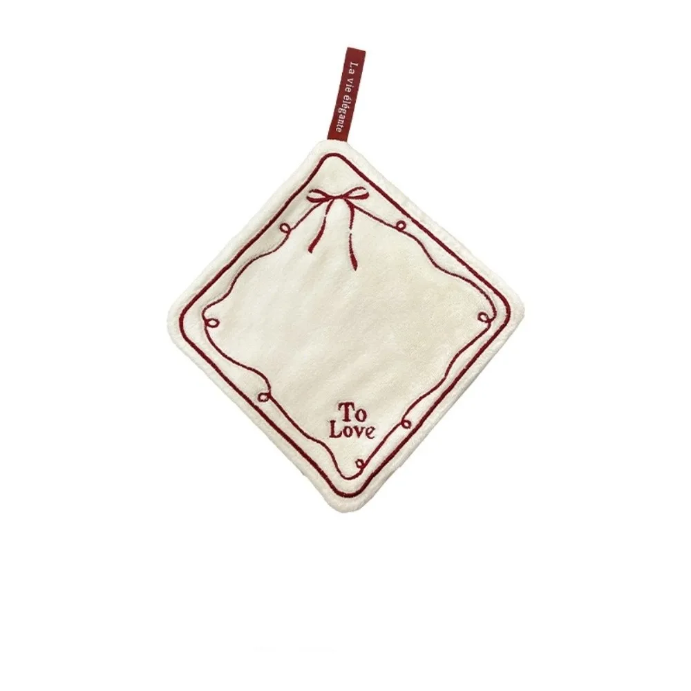 

Soft Absorbent Hanging Hand Towel Coral Velvet Embroidery Kitchen Towel Quick-dry Double-layer Hand Wiping Towel Hand Wipe