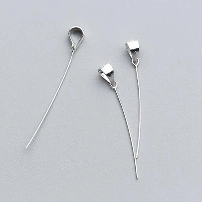 Genuine Real Pure Solid 925 Sterling Pendant Base Caps With Long Needle Suspension Bead Cap Connector Jewelry Making Findings