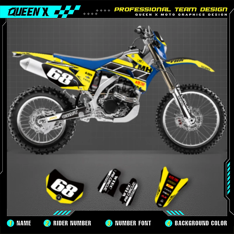 

QUEEN X MOTO Motorcycle Graphics Decals For YAMAHA WRF250 2007 2008 2009 2010 2011 2012 2013 250cc Motorcycle Decal Stickers 006