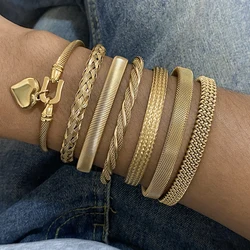 Greatera Men's Multiple Cuff Bangle Fashion Gold Color Twisted Heart Pattern Knit Rattan Plaited Design For Women Bracelet INS