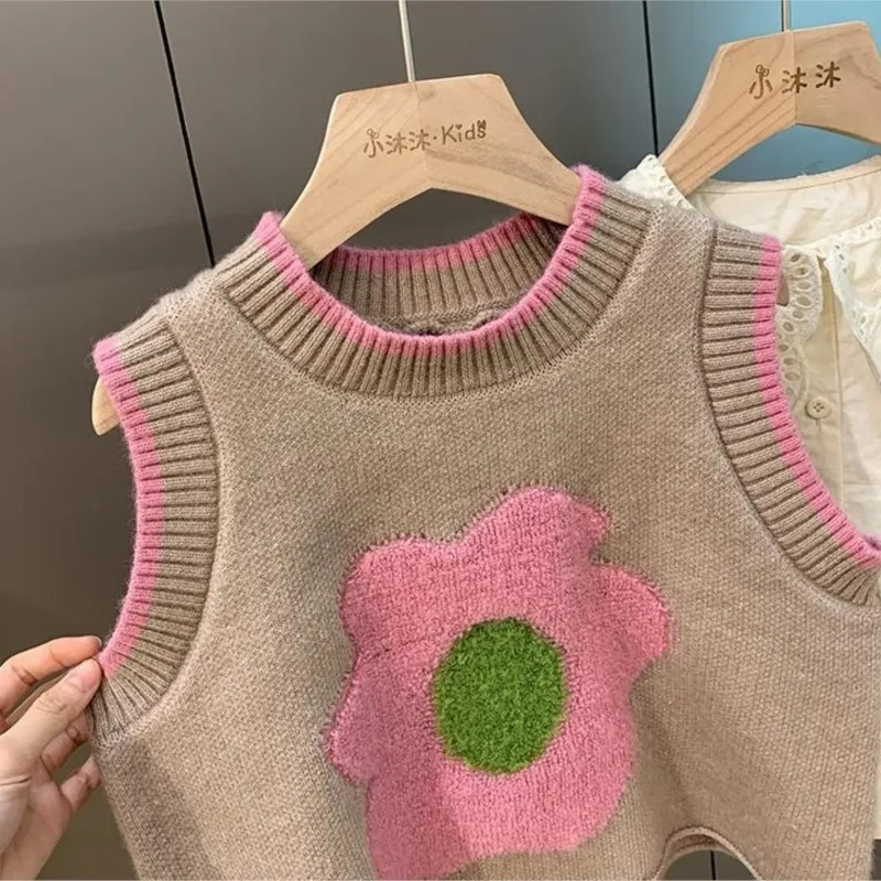 Fashion Baby Boy Girl Boy Flower Sweater Vest Infant Toddler Child Knit Waistcoat Sleeveless Spring Autumn Baby Clothes 1-10Y