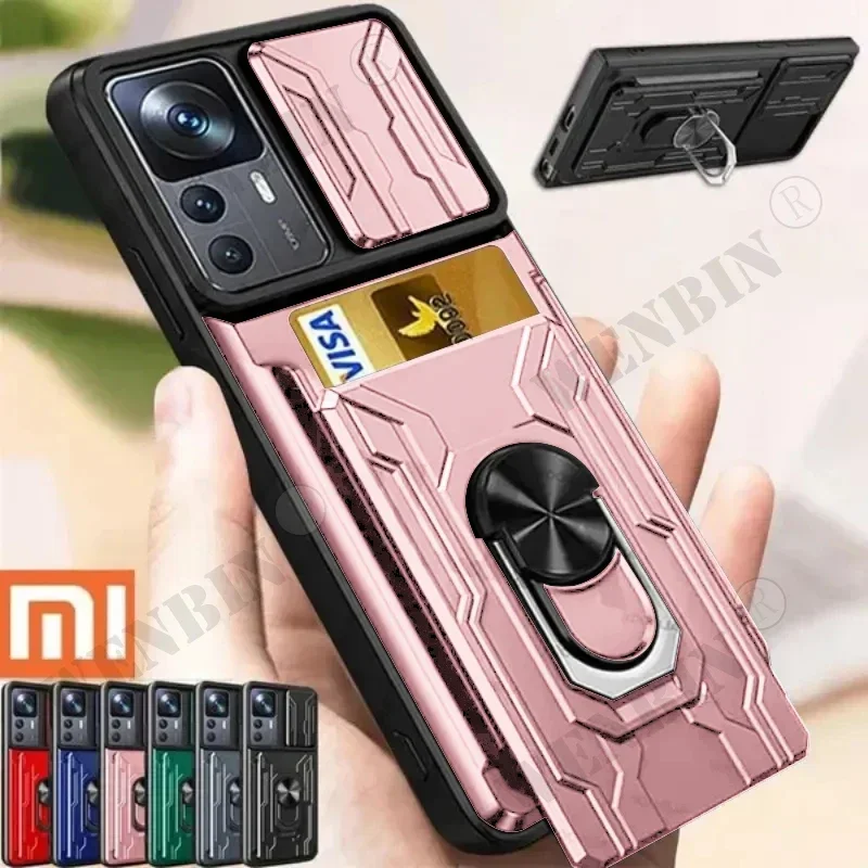 

Case For Xiaomi Redmi Note 14 13 Pro Plus Poco X6Pro 14T Pro Slide Stand Ring 360 Magnetic Camera Military Grade Card Slot Cover