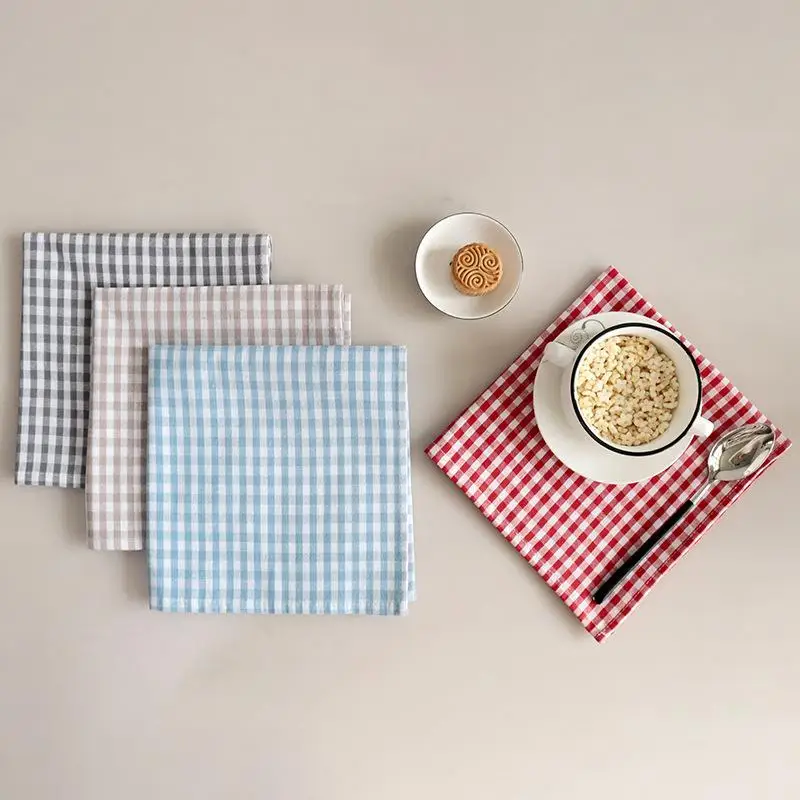 Gingham Cloth Napkins 45x45cm Soft Cotton Small Check Reusable Table Napkins for Wedding Party Dinner Decor