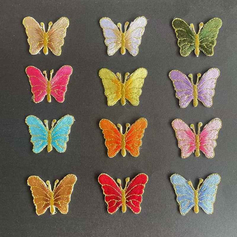 

12 шт./4*3 см Ткань с золотой нитью в виде бабочки, блестящая термоколготка, аппликация для вышивания утюгом, нашивки для одежды, головные уборы