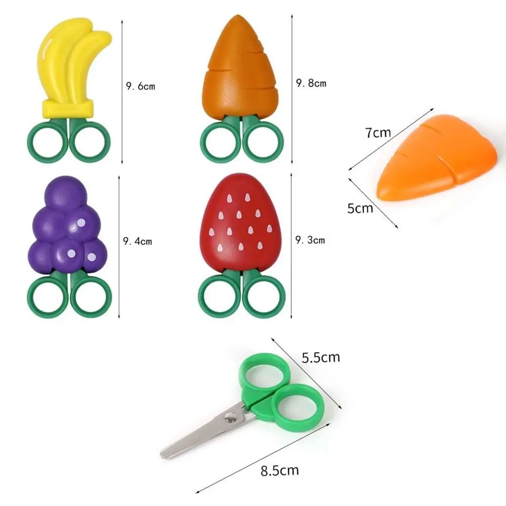 Tijeras magnéticas de frutas de dibujos animados para niños, Mini tijera segura para uvas, cortador de papel con forma de plátano y zanahoria, papelería escolar, 4 Uds.