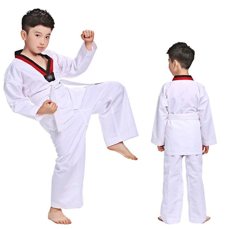 2022 TKD Costumes Clothing White Taekwondo Uniforms WTF Karate Judo Dobok Clothes Children Adult Unisex Long Sleeve Gi Uniform image 6