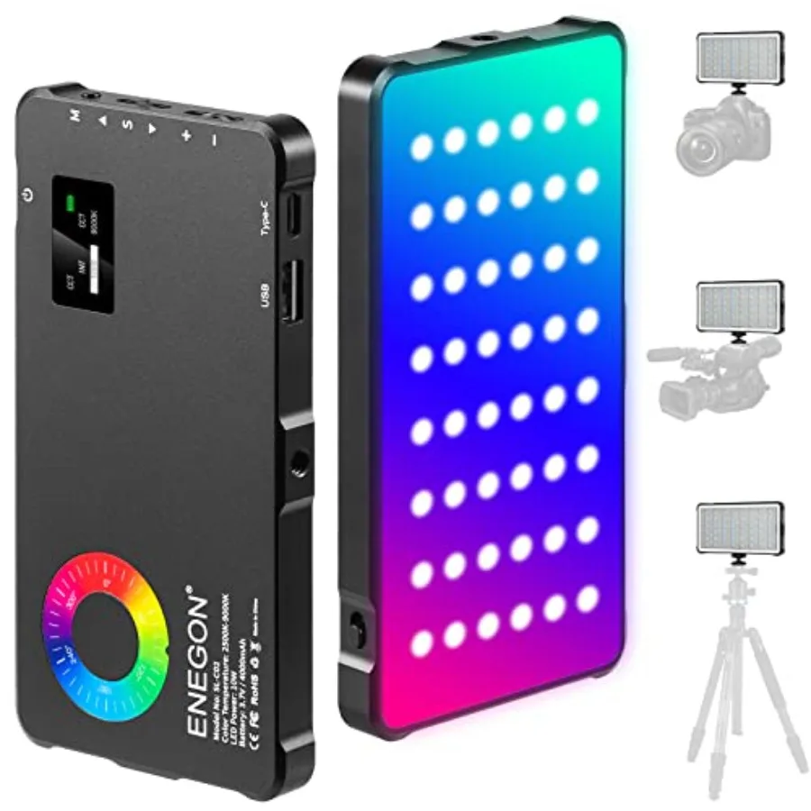 

RGB-видеосвет со встроенным аккумулятором 4000 мАч, полноцветный, 24 стандартных световых эффекта, CRI≥95, 2500-9000K LED