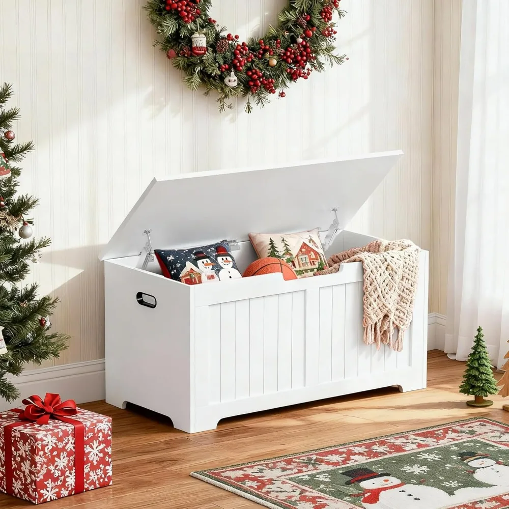 

Органайзер для хранения обуви и вещей на 39 дюймов с 2 безопасными петлями, деревянная скамья-органайзер для прихожей, белый