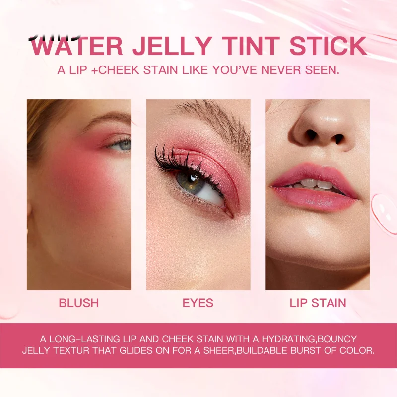 Jelly ลิปสติก Rouge Blush Stick 3-in-1 เกาหลี 4 สี Multi-Function ผู้หญิง Lip GLOSS Eye Cheek NATURAL Lasting Contour STICK