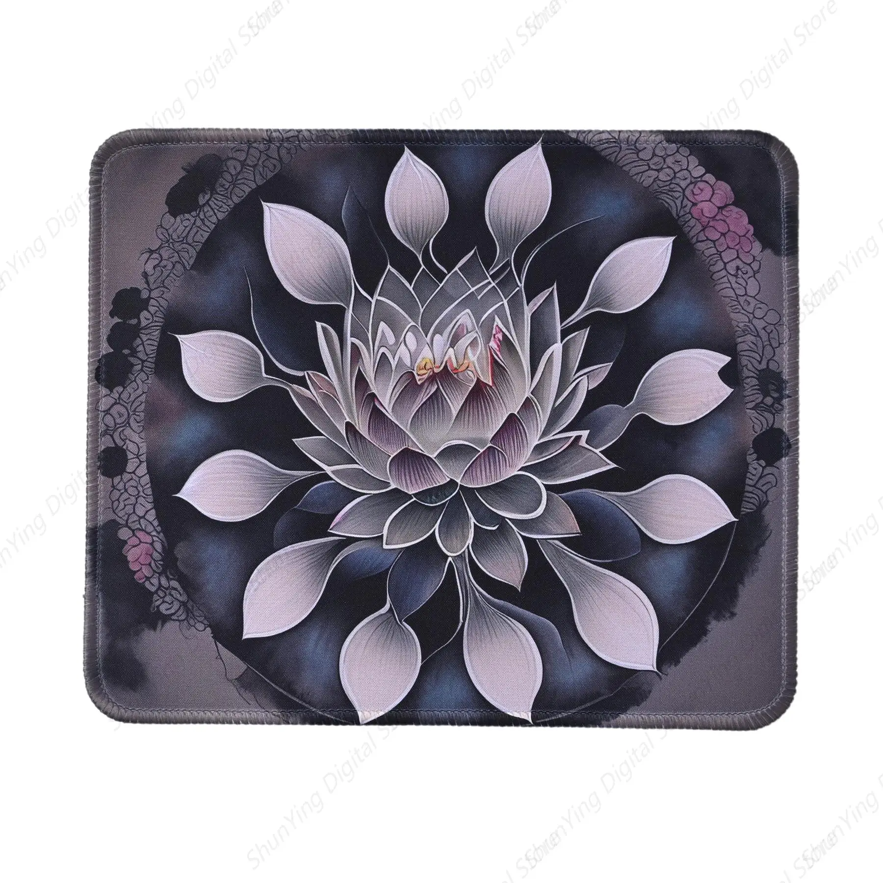 Mouse pad com flores de lótus escuras, mouse pad de borracha antiderrapante para computador, adequado para casa e escritório, mouse pad para jogos 18*22cm