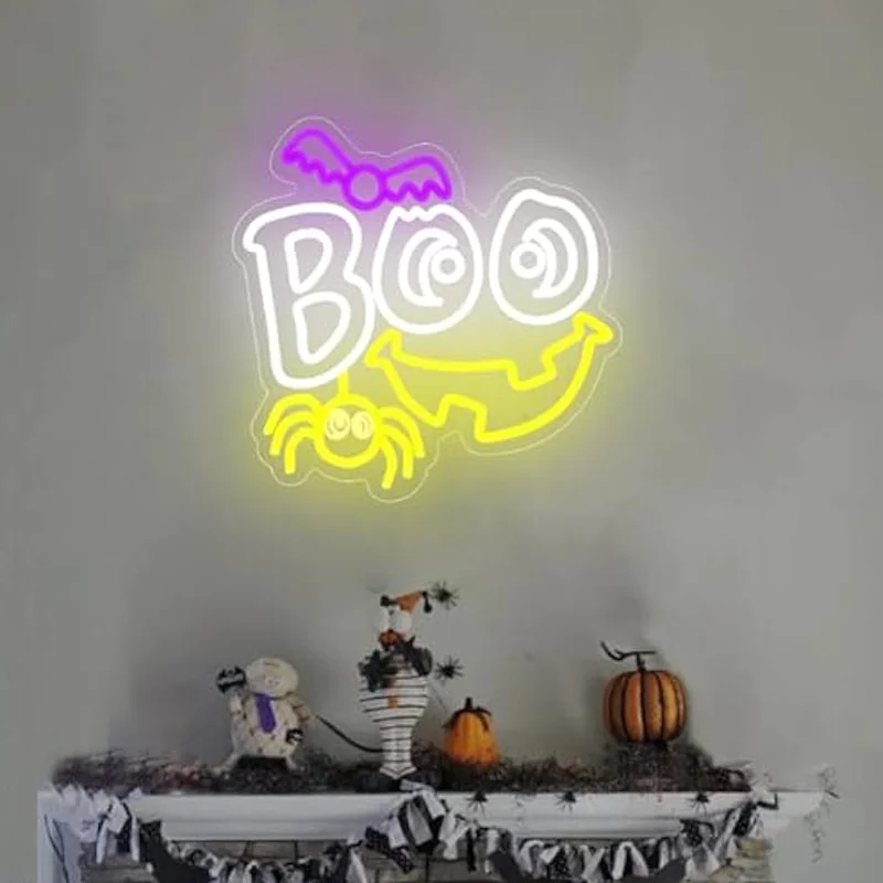 

Halloween Ghost Bat Neon Sign LED Light Up Sign Wall Decor For Halloween Party Home Bar Man Cave Birthday Festive Atmosphere