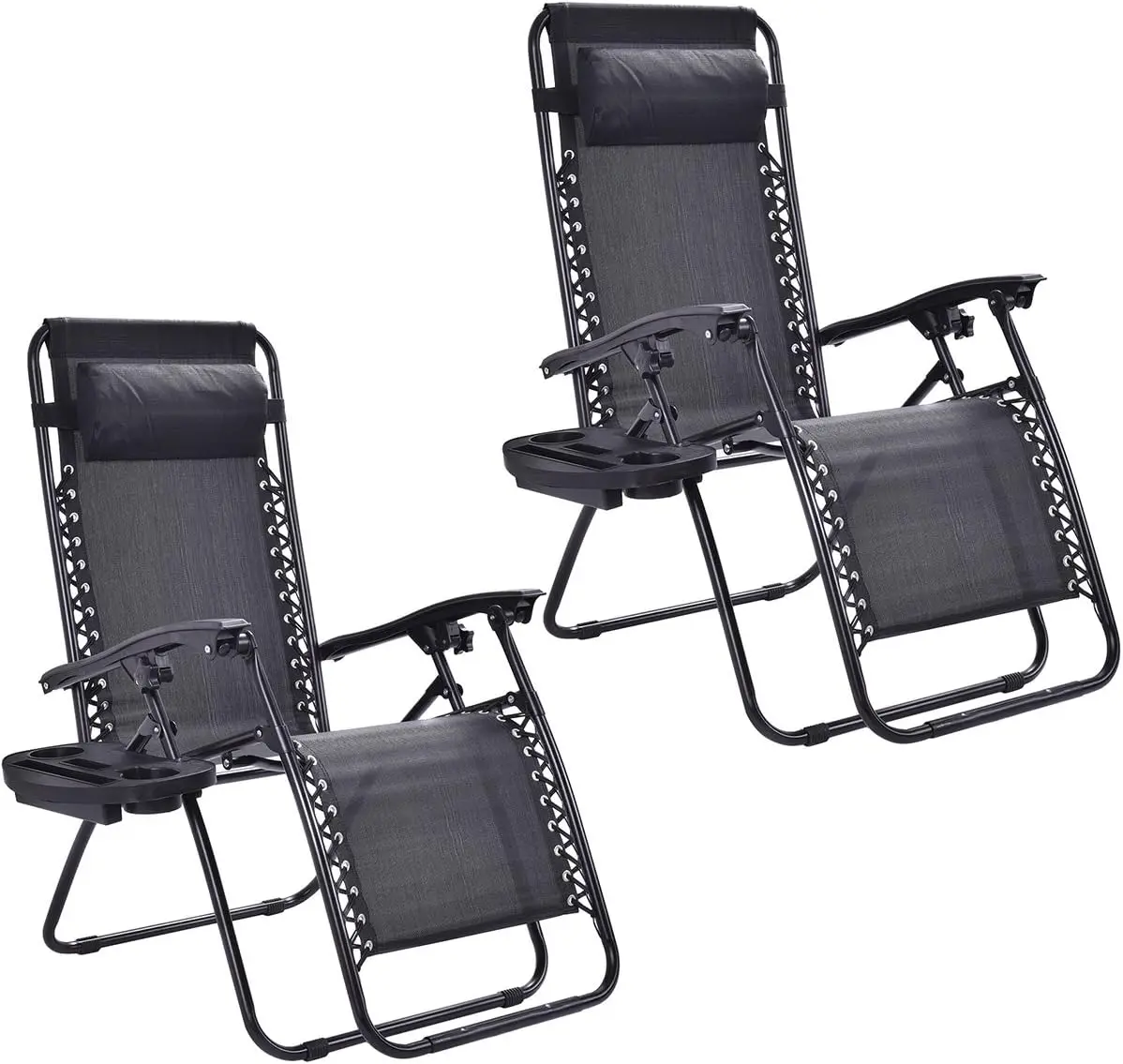 Set of 2 PC Folding Lounge Chair, Outdoor Zero Gravity Recliner Chairs with Cup Holder, Perfect for Yard, Beach and Patio