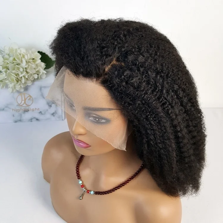 Human Hair Lace Front Wigs Transparent Afro Kinky Curly Highknight Top Sale 2023 100% Brazilian Natural for Women Long 16