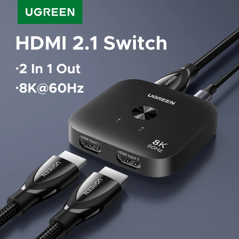 UGREEN HDMI 2.1 Switch 8K 60Hz 2 in 1 Out Button Control USB C HDR CEC 3D for PS5 Xbox PC TV Monitor Projector Streaming