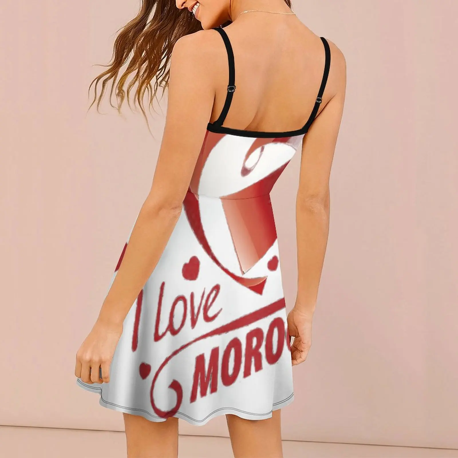 I LOVE MOROCCO FLAG  Mask Women's Sling Dress Funny Novelty Strappy Dress Premium Exotic Woman's Clothing  Parties