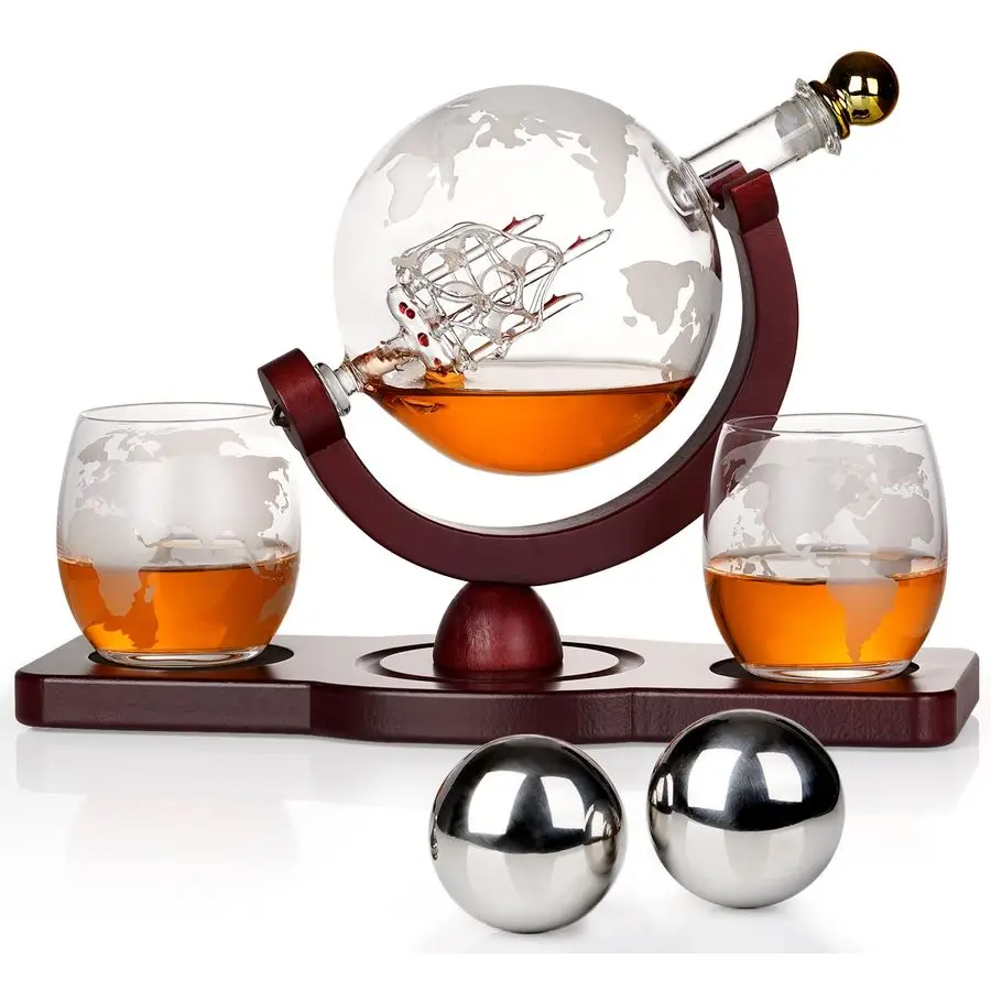 

Gifts for Men Dad Christmas, Whiskey Decanter Globe Set with 2 Ball Stones amp 2 Glasses, Anniversary Birthday Gifts for Him Hus