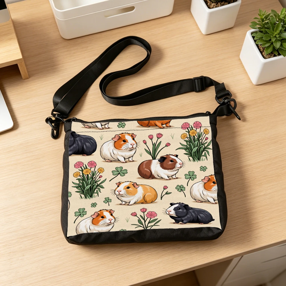 

1pc Cute Guinea Pig Pattern Crossbody Bag Beige Animal Print Shoulder Bags For Women And Girl Daily Use School Work Travel Pouch