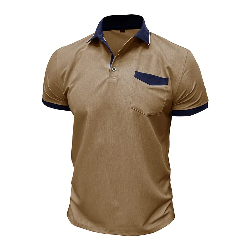 

Stylish Men's Stretch Denim Look Polo Shirts Black Contrast Collar & Pocket Slim Fit Tops Ideal for Casual Spring & Summer Wear