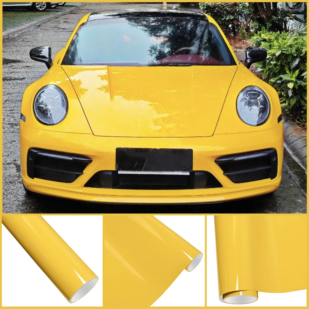 

Ультра глянцевая ПЭТ-сигнальная желтая автомобильная виниловая пленка из ПВХ, украшение для всего тела автомобиля, наклейка, аксессуары для автотюнинга