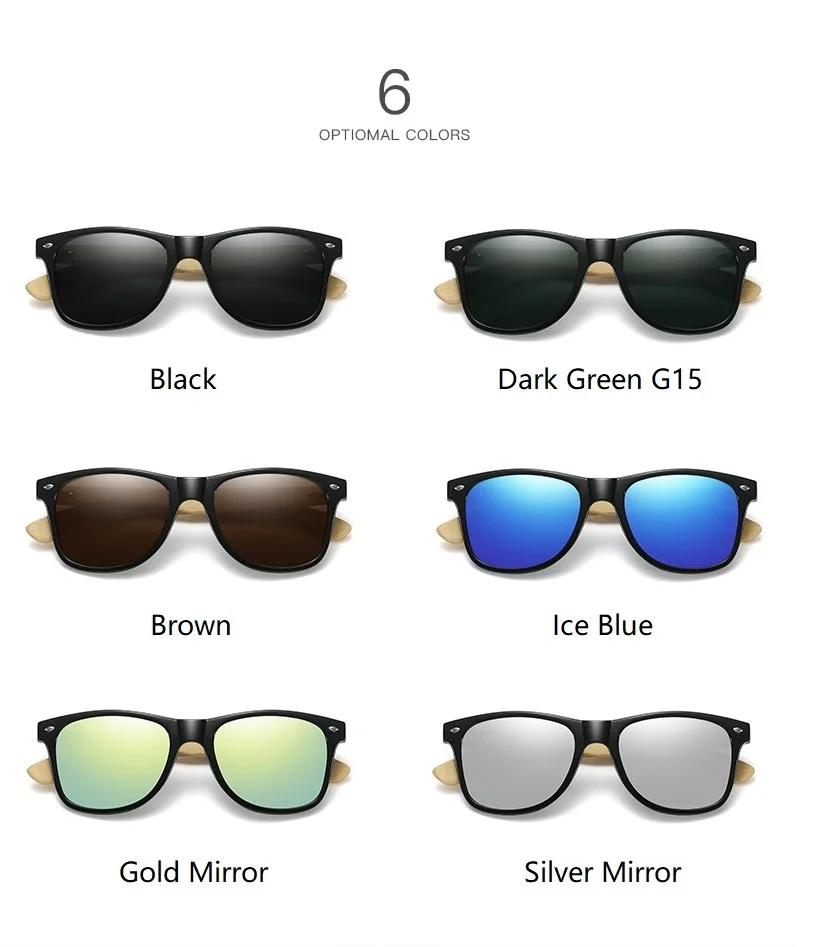 Mode Bambus Holz Vintage Quadrat Sonnenbrille Männer Frauen Luxus Marke Designer Sonnenbrille Holz Fahren Angeln UV400 Brillen – Detail 7