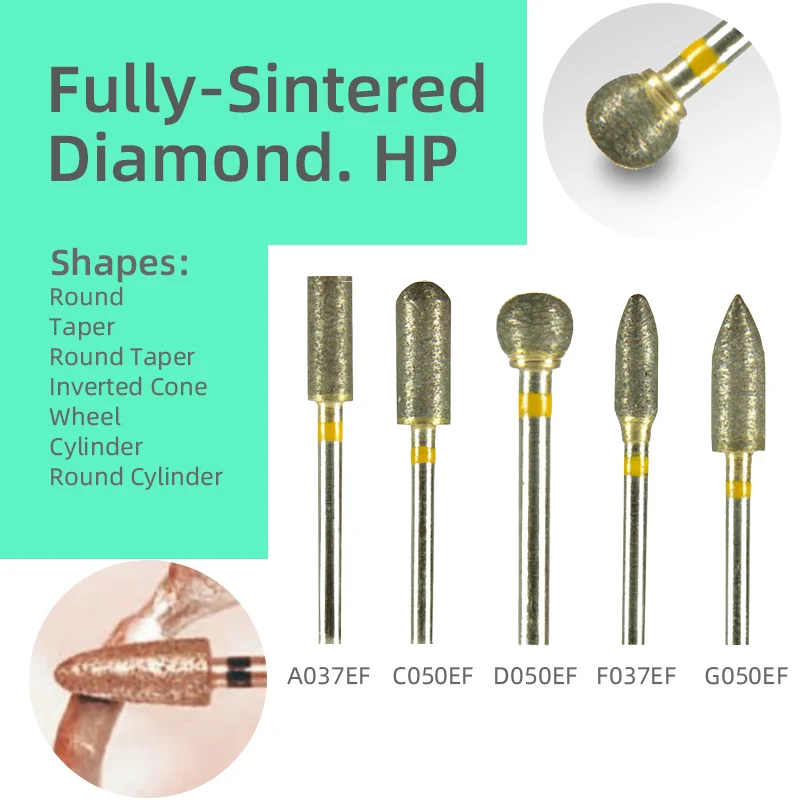 HP Extra Fine Sintered Diamond Bur Dental Technician Yellow 2.35mm Carving Polishing Bit