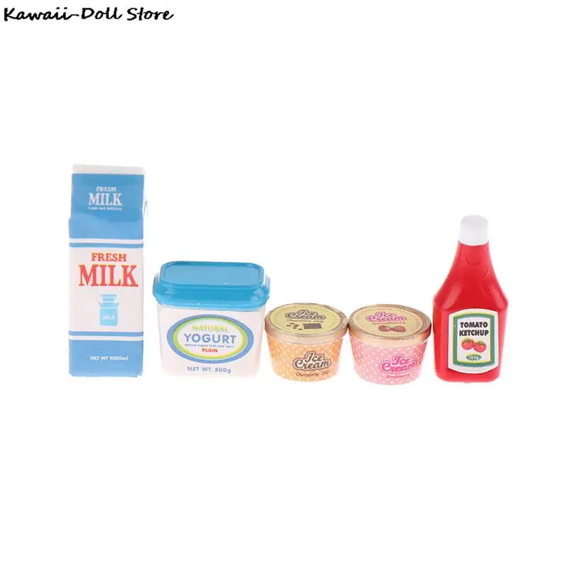 5 unids/set Mini salsa de tomate yogur helado muñecas comida cocina 1:12 casa de muñecas en miniatura