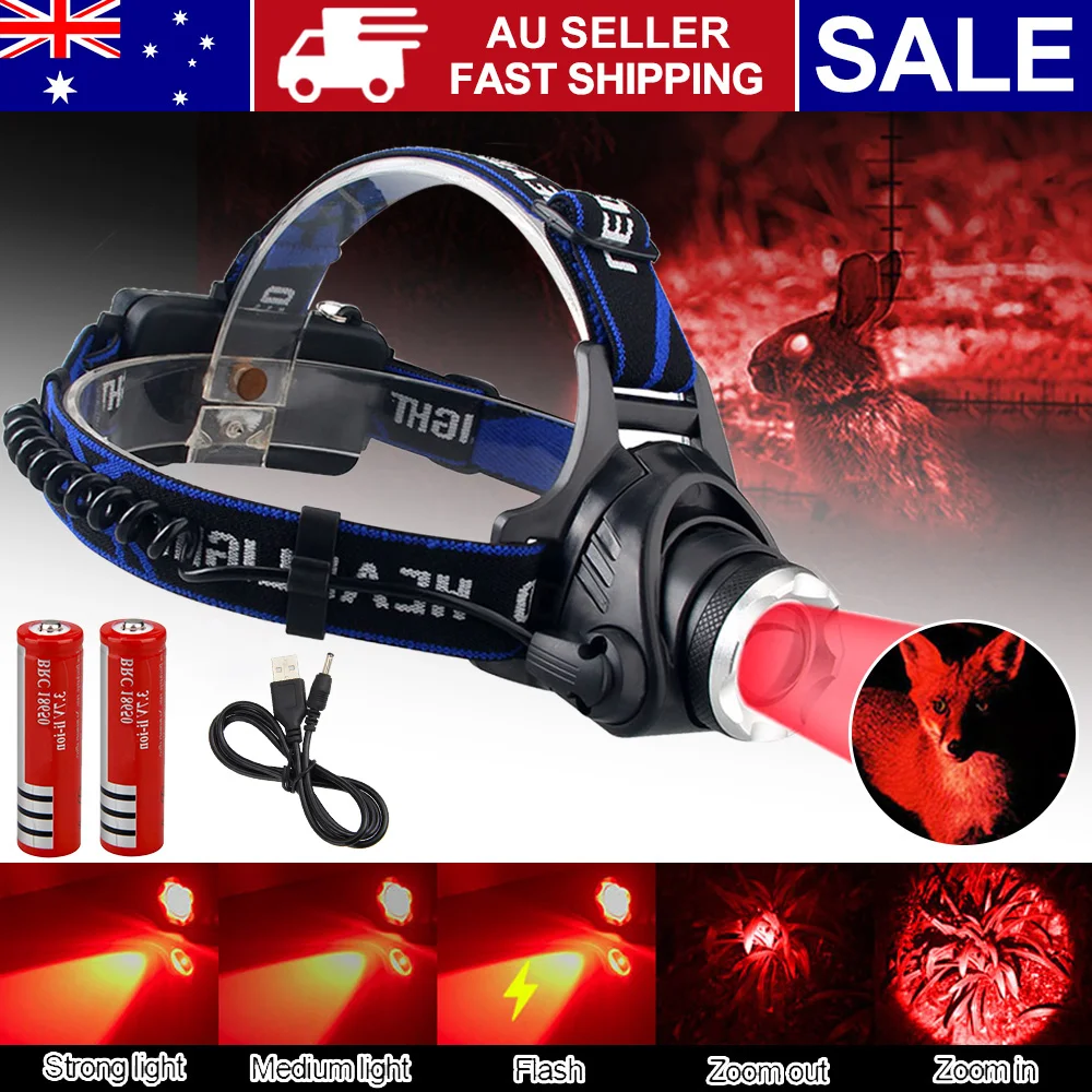 Outdoor tactical red/green/purple headlight 3 gear zoom LED headlight hunting fishing headlight