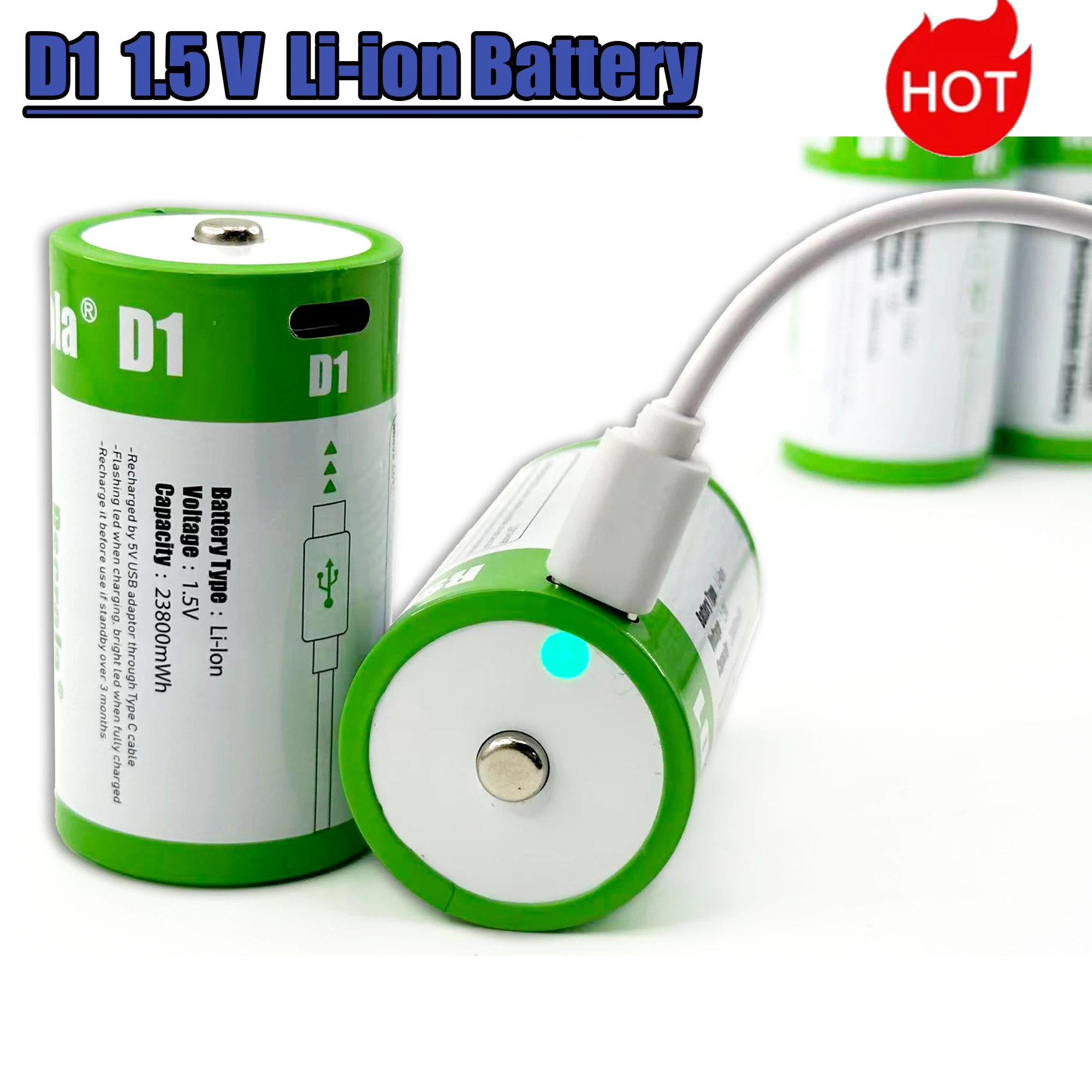 USB 23800Wh D Size Batteries LR20 Lithium Battery Li-ion Rechargeable D Size Batteries 1.5V for Gas Appliances