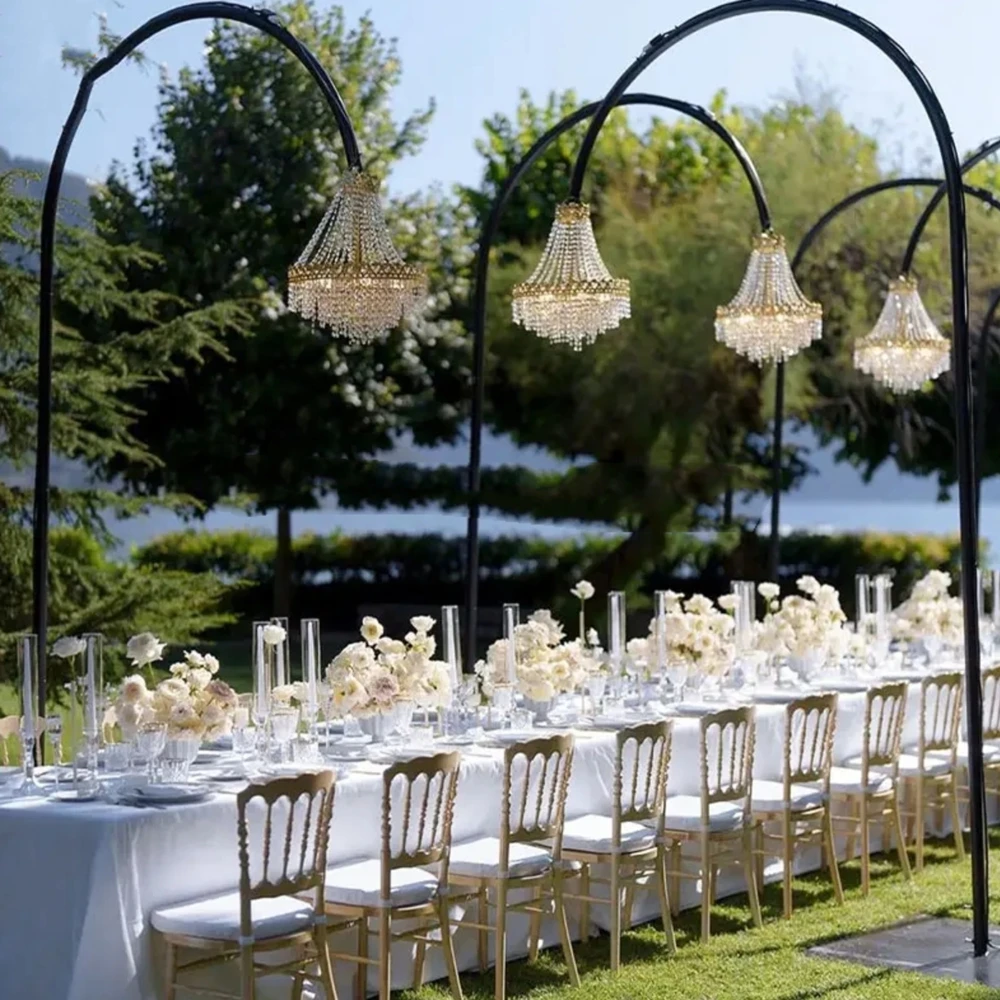 

4pcs Metal Arch Frame Stand Backdrop With Chandeliers Flower for Wedding Decoration
