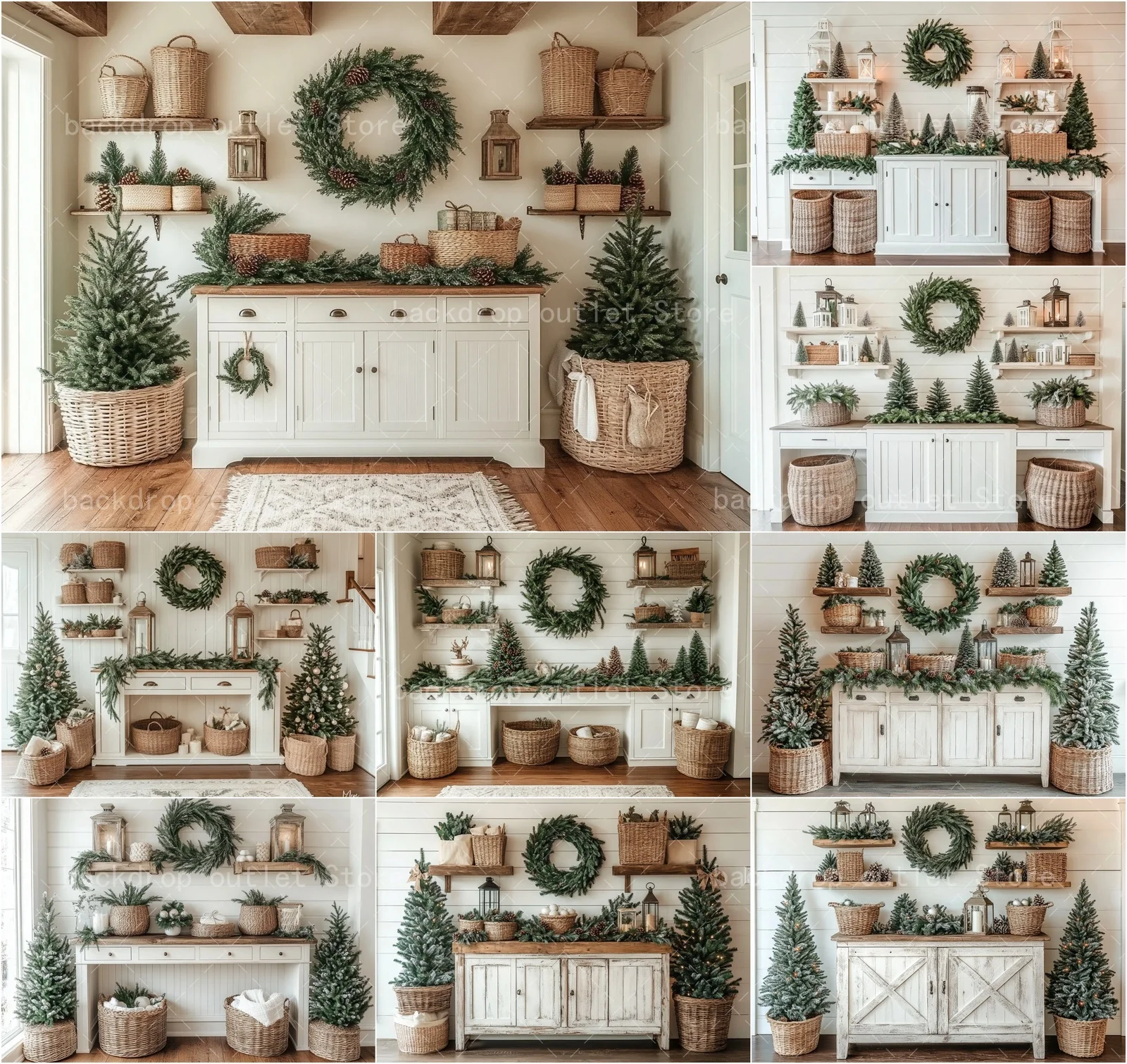 

Mehofond Photography Background Christmas Indoor Cabinet Basket Xmas Tree Kids Family Portrait Decor Backdrop Photo Studio