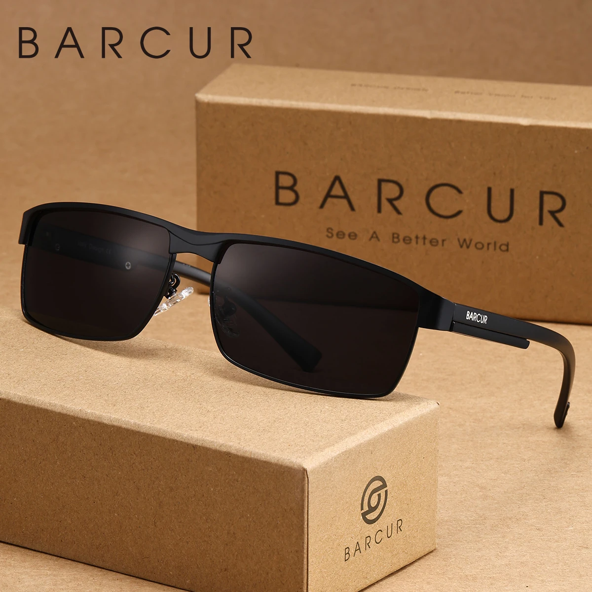 BARCUR 1PCS 여성용 편광 선글라스 박스 메탈 프레임 대학 스타일 남성용 안경 운전 사진 촬영 휴가 선물 선택