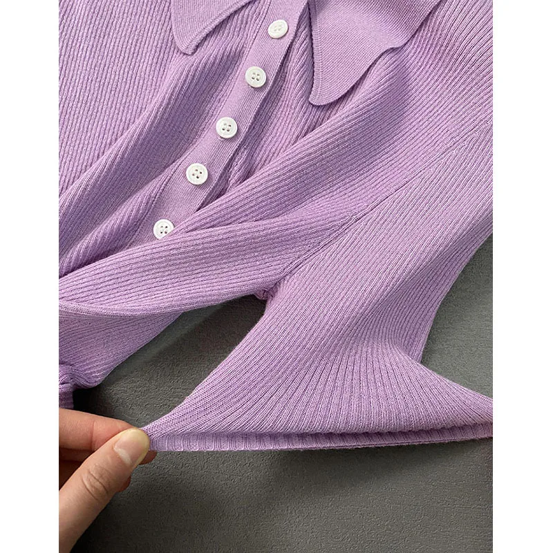 Show your face Small Polo small lapel bright merino wool sweater slim solid color spring and Autumn