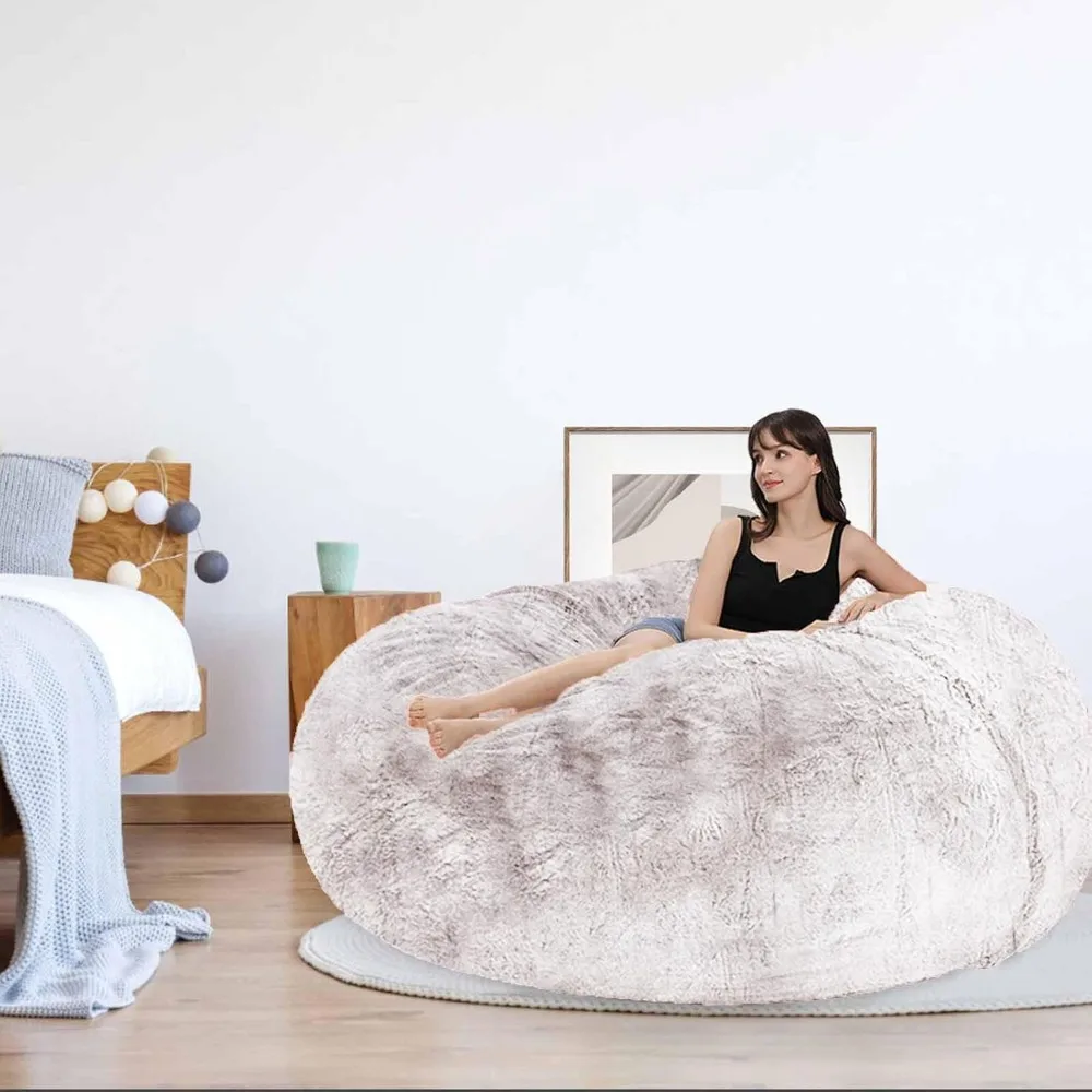 

Bean Bag Chair Adults Kids Without Filling Comfy Fluffy Giant Round Beanbag Lazy Sofa Cover for Reading Chair Floor Chair, 6FT