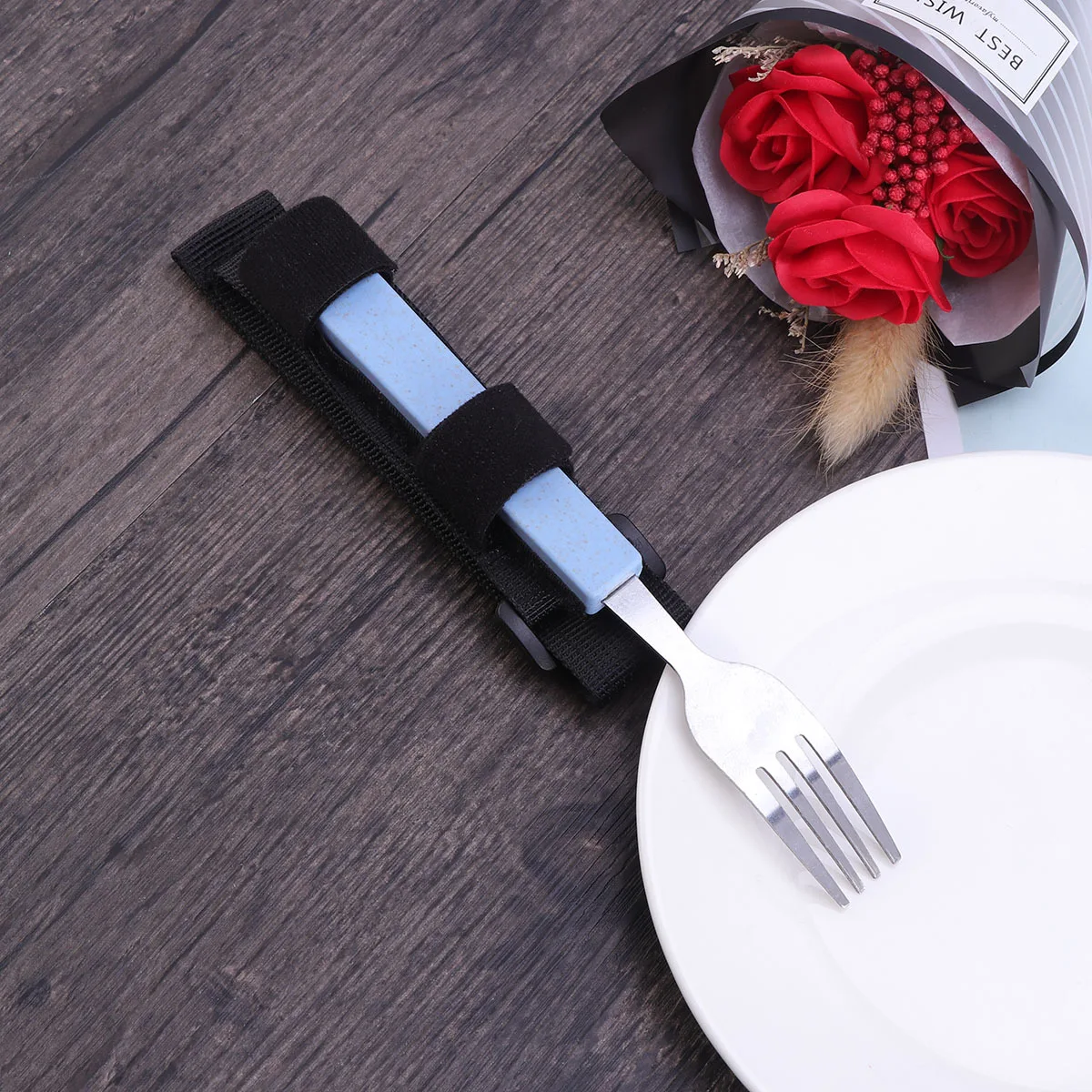 

Fork with Adjustable Strap for Disabled Elderly Assistance - Ergonomic Easy Clean Dining Aid for Home Care and Medical Use