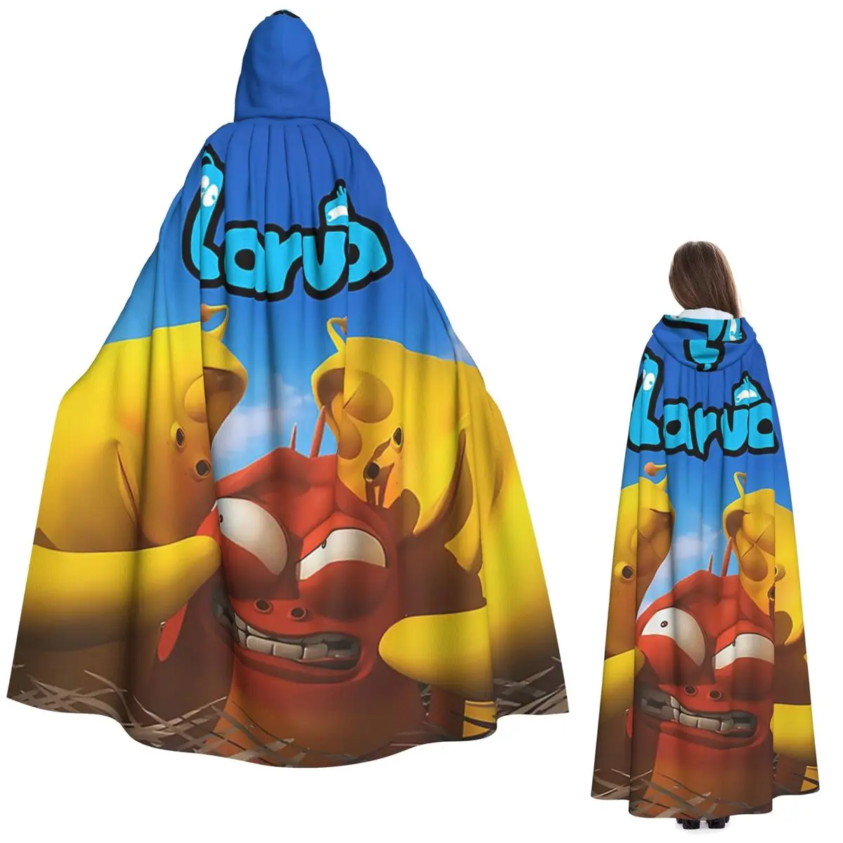 Larva amarillo rojo divertido Anime (15) capa larga con capucha disfraz Medieval de bruja capa de Cosplay abrigo de Halloween adulto Unisex