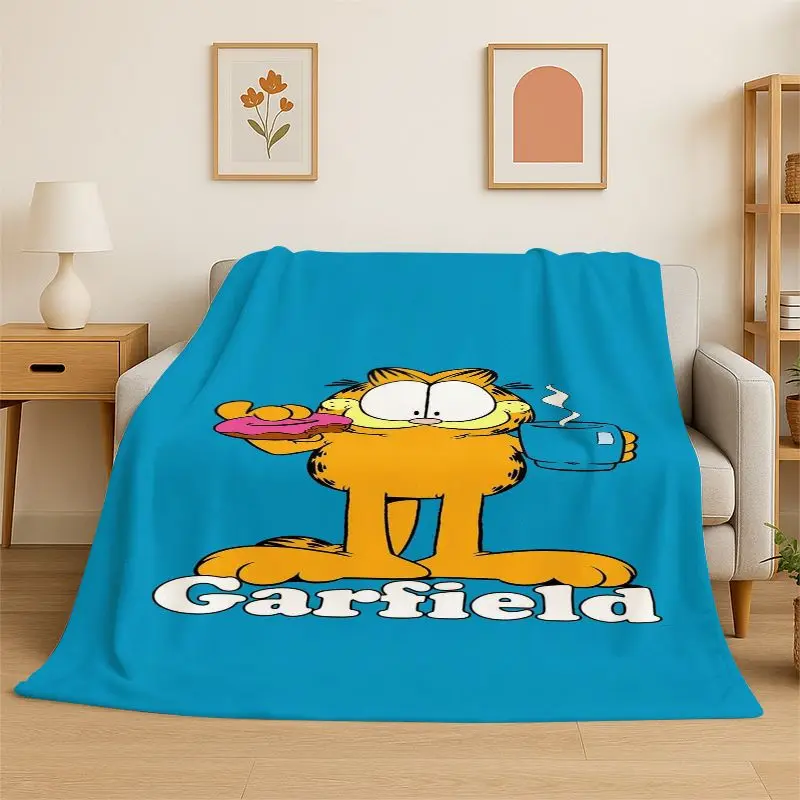 Cartoon Funny G-Garfield Cat Flannel Blanket Soft Warm Throw Blanket for Bedroom Living Room Bed Travel office Picnic Fest Gift